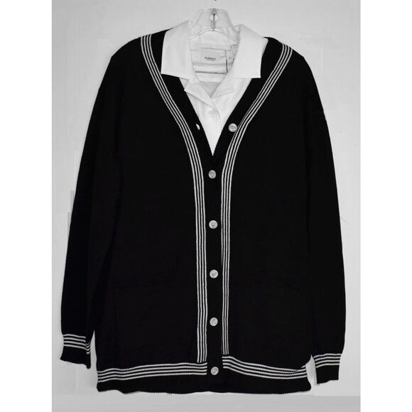 B00 NWT BURBERRY LONDON White Cotton Shirt Overlaid W/Wool Cardigan Sz S $1350 - Picture 1 of 7